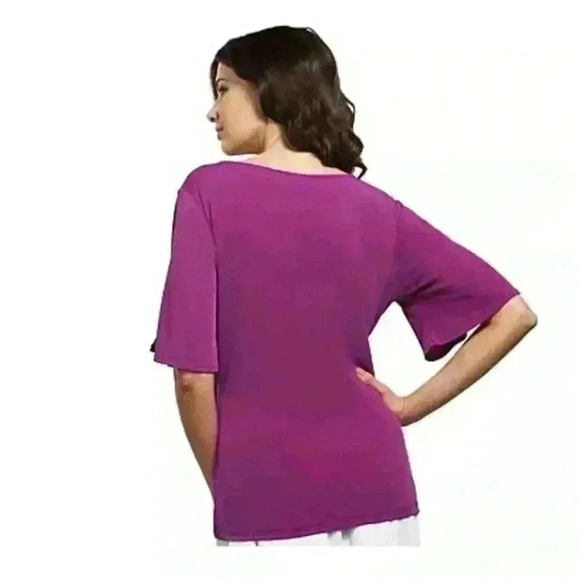Susan Graver Liquid Knit Top with Split Sleeves Magenta Size 1X Fall Classic - Picture 12 of 13